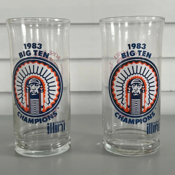 Vintage 1983 UofI Big Ten Championship Glasses set of 2 - Picture 1 of 4